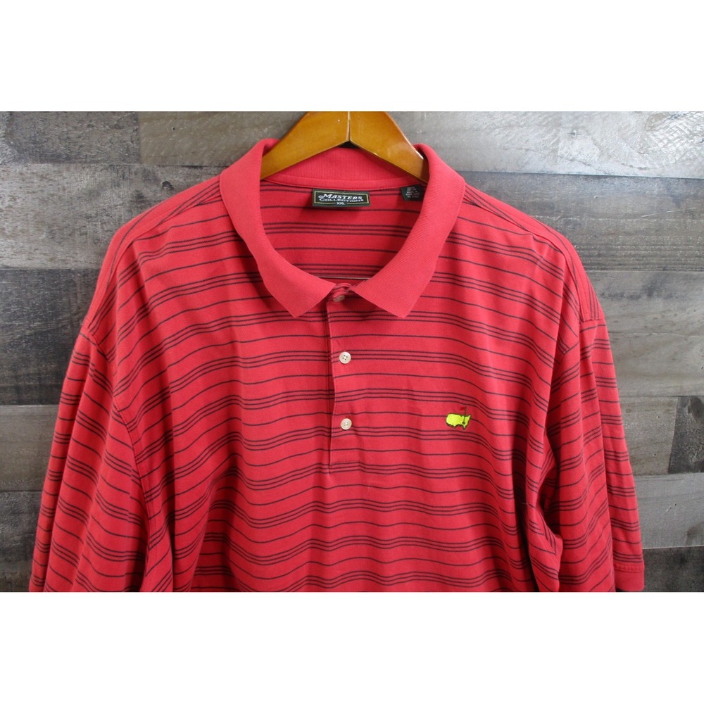 Masters Polo Shirt Mens 2XL Red Striped Golf Augusta National Collection Cotton